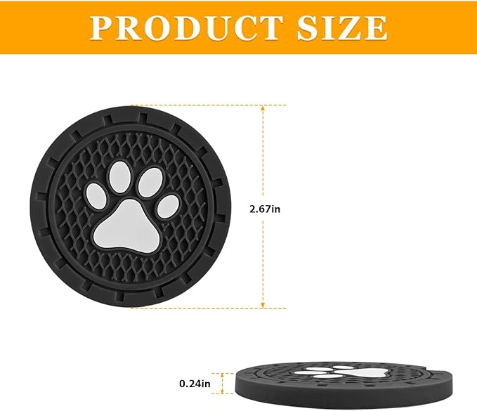 Osilly Car Cup Holder Coaster, 4 Pack PVC Paw Print Anti Slip Insert Coasters, 2.75 Inch Universal Cute Dog Paw Auto Drink Mat, Car Interior Accessories Decor for SUV, Truck, RV and More (Black)