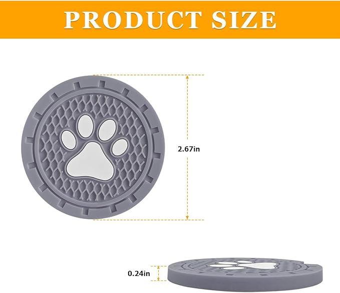 Osilly Car Cup Holder Coaster, 4 Pack PVC Paw Print Anti Slip Insert Coasters, 2.75 Inch Universal Cute Dog Paw Auto Drink Mat, Car Interior Accessories Decor for SUV, Truck, RV and More (Gray)