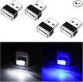Ziciner 4 PCS USB LED Car Interior Atmosphere Lamp, Portable Mini LED Night Light, Plug-in USB Interface Trunk Ambient Lighting Kit, Universal Car Interior Accessories (White, Blue)