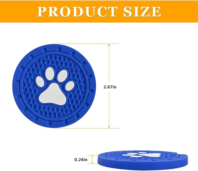Osilly Car Cup Holder Coaster, 4 Pack PVC Paw Print Anti Slip Insert Coasters, 2.75 Inch Universal Cute Dog Paw Auto Drink Mat, Car Interior Accessories Decor for SUV, Truck, RV and More (Blue)