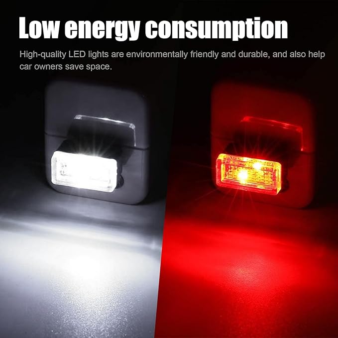 Ziciner 4 PCS USB LED Car Interior Atmosphere Lamp, Portable Mini LED Night Light, Plug-in USB Interface Trunk Ambient Lighting Kit, Universal Car Interior Accessories (White, Red)
