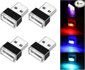 Ziciner 4 PCS USB LED Car Interior Atmosphere Lamp, Portable Mini LED Night Light, Plug-in USB Interface Trunk Ambient Lighting Kit, Universal Interior Accessories (Blue+Red+Ice Blue+Purple)