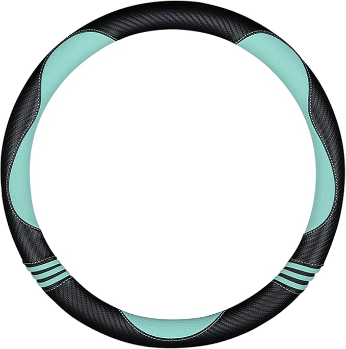 HighnessHwoo Car Steering Wheel Covers for Women Padded Carbon Fiber PU Leather Cute Auto Interior Accessories for Vehicle, Sedan, Universal, Anti Slip, Green, Standard Size, 14.75-15.15in