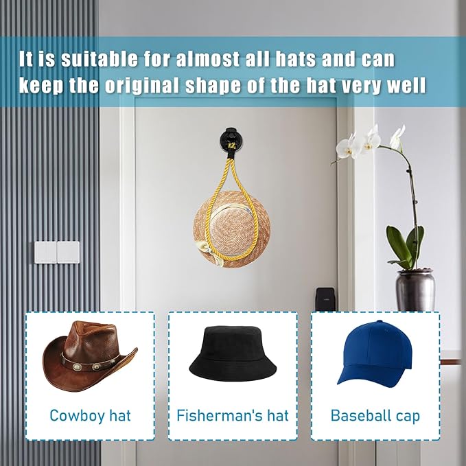 Ziciner Cowboy Hat Mounts for Your Vehicle, Hat Mounts with Suction Cup, Hat Holder Rack to Keeps Your Hat Securely On The Dash, Universal Interior Accessories for Trucks, SUVs, Cars (Yellow)