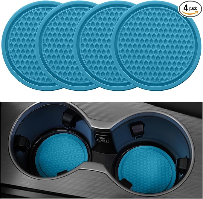 SINGARO Car Cup Coaster, 4PCS Universal Non-Slip Cup Holders Embedded in Ornaments Coaster, Car Interior Accessories, Light Blue