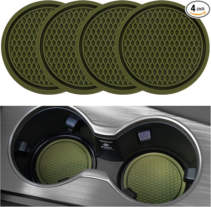 SINGARO Car Cup Coaster, 4PCS Universal Non-Slip Cup Holders Embedded in Ornaments Coaster, Car Interior Accessories, Olive Green