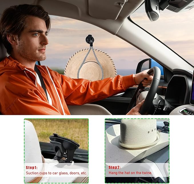 Ziciner Cowboy Hat Mounts for Your Vehicle, Hat Mounts with Suction Cup, Hat Holder Rack to Keeps Your Hat Securely On The Dash, Auto Universal Interior Accessories for Trucks, SUVs, Cars (Gray)