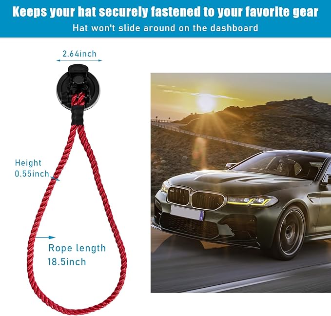 Ziciner Cowboy Hat Mounts for Your Vehicle, Hat Mounts with Suction Cup, Hat Holder Rack to Keeps Your Hat Securely On The Dash, Universal Interior Accessories for Trucks, SUVs, Cars (Red)
