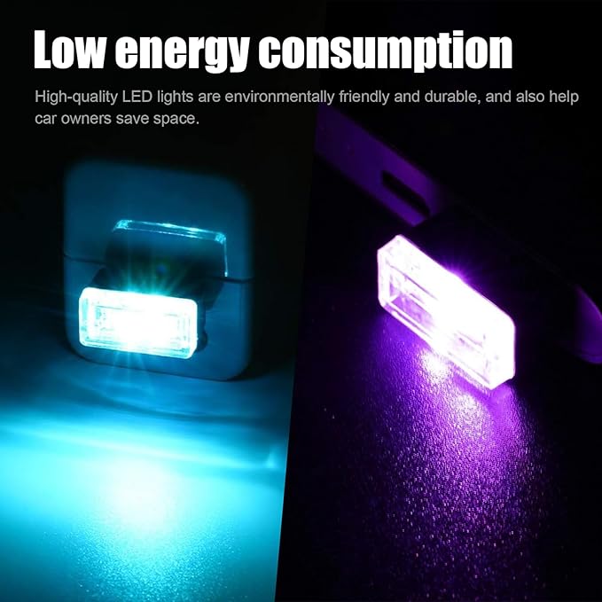 Ziciner 4 PCS USB LED Car Interior Atmosphere Lamp, Portable Mini LED Night Light, Plug-in USB Interface Trunk Ambient Lighting Kit, Universal Interior Accessories (Ice Blue+Purple)
