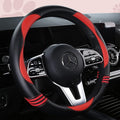 HighnessHwoo Car Steering Wheel Covers for Women Girl Padded Carbon Fiber PU Leather Cute Cartoon Auto Interior Accessories for Jeep, Truck, Universal, Anti Slip, Red, Large Size, 15.2-16in