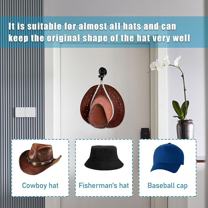 Ziciner Cowboy Hat Mounts for Your Vehicle, Hat Mounts with Suction Cup, Hat Holder Rack to Keeps Your Hat Securely On The Dash, Auto Universal Interior Accessories for SUVs, Cars (White)