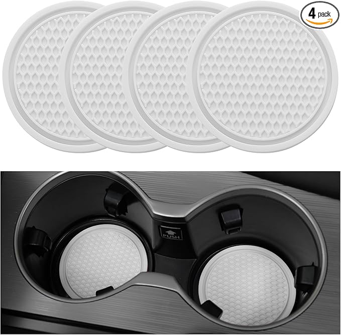 SINGARO Car Cup Coaster, 4PCS Universal Non-Slip Cup Holders Embedded in Ornaments Coaster, Car Interior Accessories, White