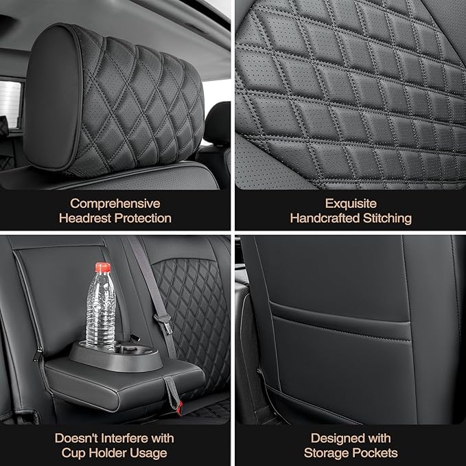 Full Coverage Full Set Seat Covers for Chevy Silverado GMC Sierra 2014-2018 1500 Crew Cab 2015-2018 2500HD 3500HD,for Chevrolet Truck Car Interior Accessories Black