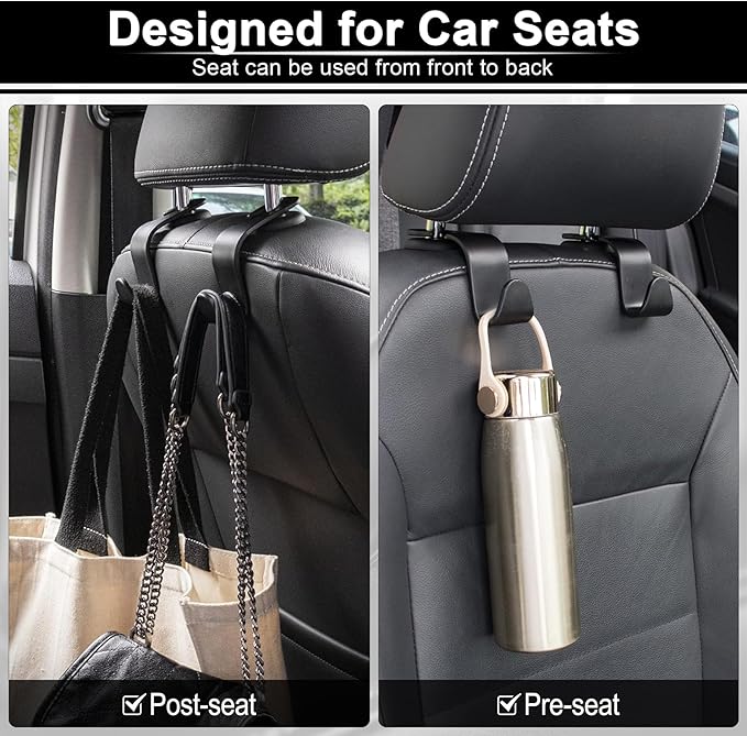 LivTee Car Seat Headrest Hook, Auto Seat Hook Hangers Storage Organizer Interior Accessories for Purse Coats Umbrellas Grocery Bags Handbag, 4-Pack