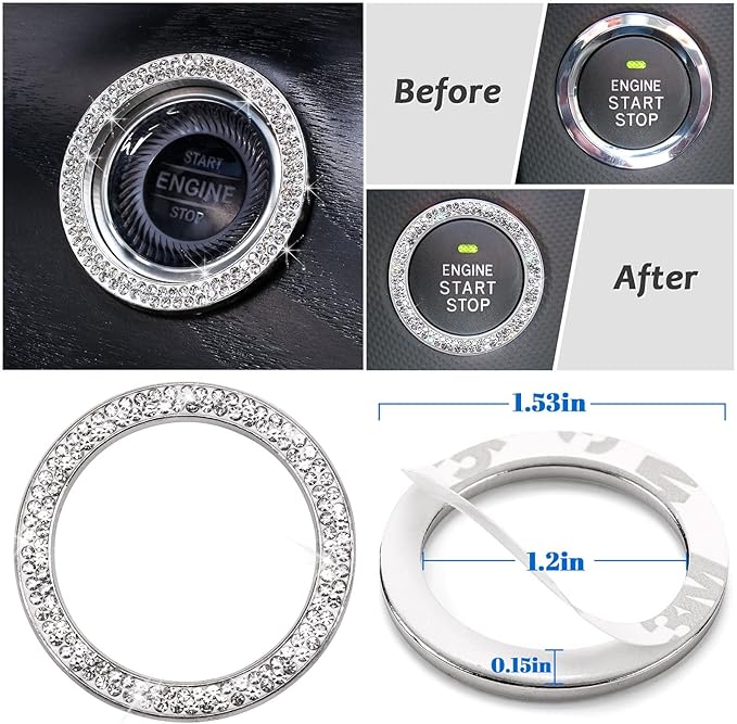 Bling Car Accessories Set of 7,Crystal Rhinestone Diamond Interior Accessories,Bling Steering Wheel Cover,Bling Seat Belt Cover,Gear Shift Cover,Car Bling Ring, Coasters,Silver