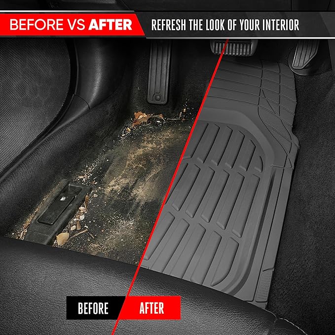 Motor Trend FlexTough LITE Rubber Car Mats Full Set - All Weather Floor Mats for Trucks, Cars & SUVs - Automotive Waterproof Gray Car Floor Mats for Cars Interior Accessories Universal Trim-to-Fit