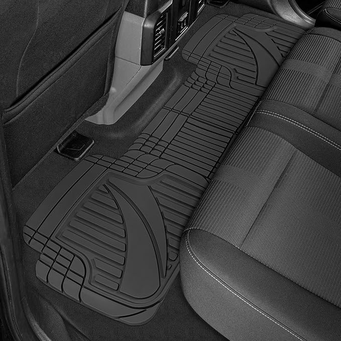Motor Trend FlexTough™ Heavy Duty Black Rubber Car Floor Mats All Weather & Cargo Liner for SUV Full Set - Universal Trim to Fit Automotive Floor Mat & Trunk Mats for Cars Interior Accessories