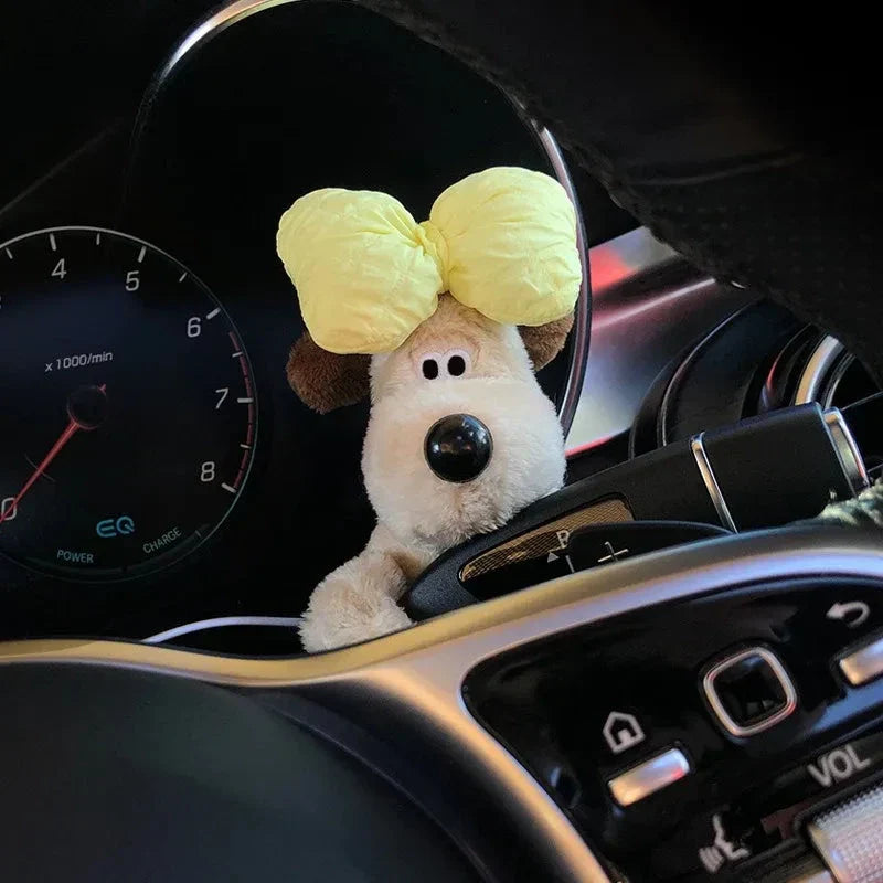 Plush Puppy Car Wiper Decoration - Kawaii Bowknot Dog Ornament for Auto Interior Accessories
