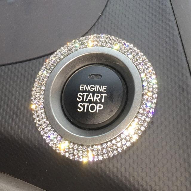 Crystal Car "Engine Start Stop" Decoration Interior Accessories Crystal Rhinestone Auto Engine Start Stop Decoration Crystal Interior Ring Gift for Vehicle Ignition Button Knobs Car Decor