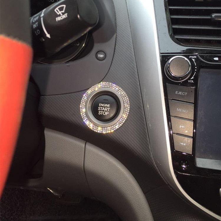 Crystal Car "Engine Start Stop" Decoration Interior Accessories Crystal Rhinestone Auto Engine Start Stop Decoration Crystal Interior Ring Gift for Vehicle Ignition Button Knobs Car Decor